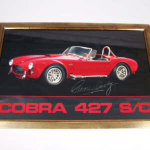 Large framed color poster of a red 1966 427S/C Shelby Cobra